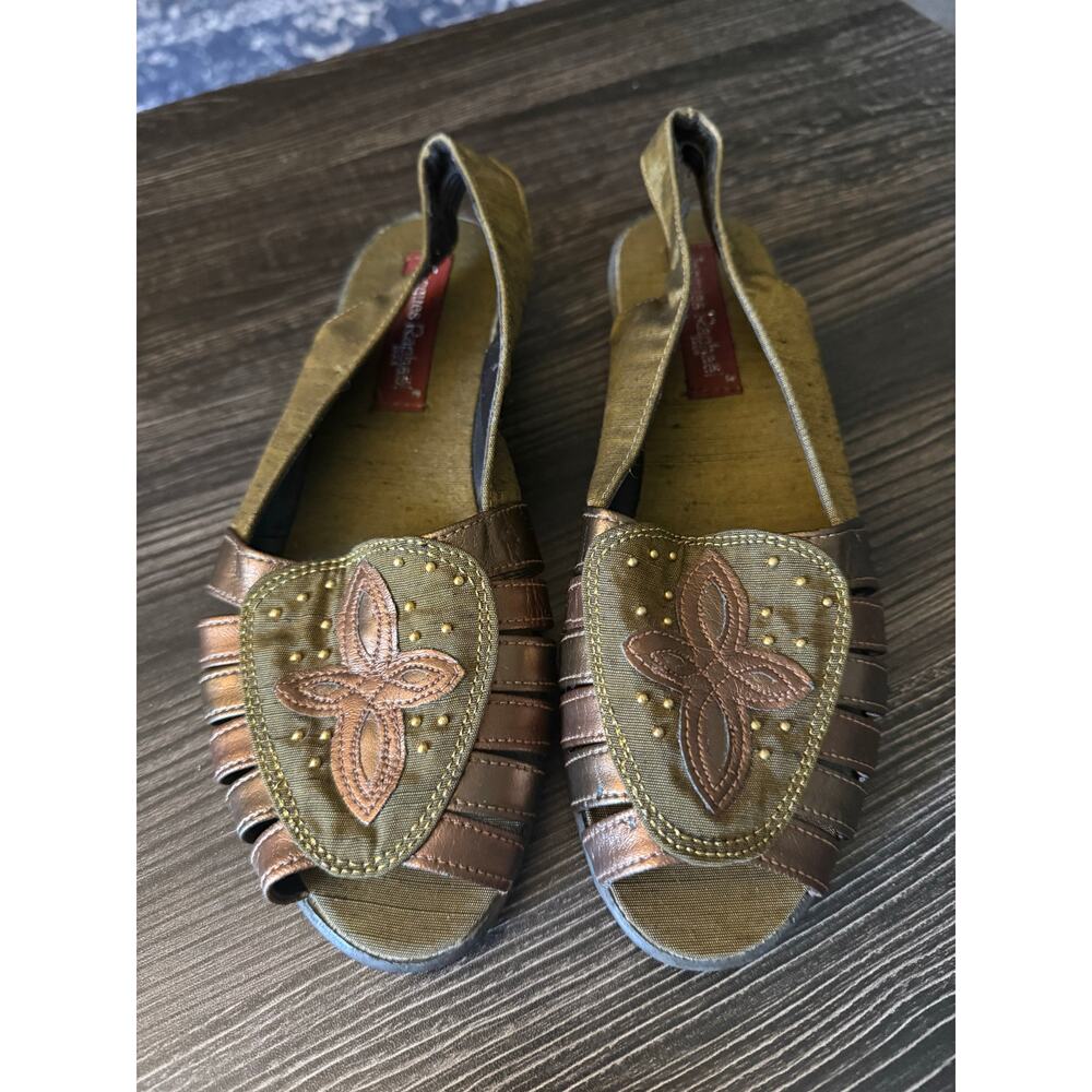 Jacques Raphaël Paris Green and Gold Artisan Sandals Sz. 7.5